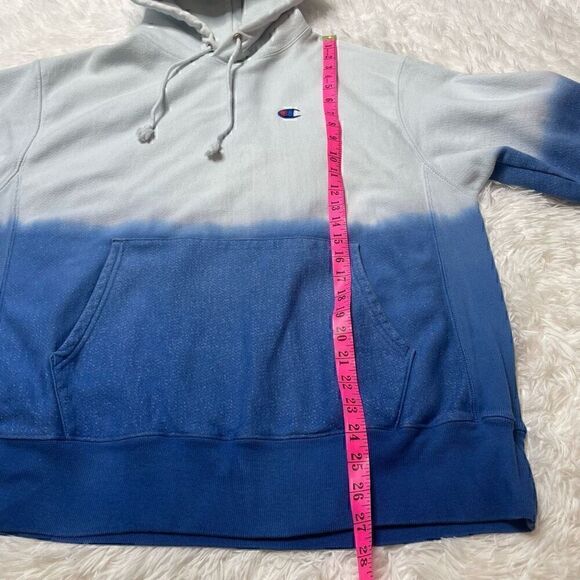 Champion Hoodie Mens Large Blue Ombre Reverse Weave Pullover Sweatshirt - Picture 6 of 11
